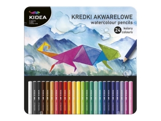 KREDKI AKWARELOWE W METALOWYM PUDEŁKU 24 KOLORY KIDEA