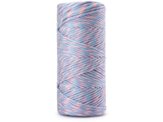 SZNUREK BAWEŁNIANY SKRĘCANY 3MM 100M, TWIST RÓŻOWO-NIEBIESKO-FIOLETOWY