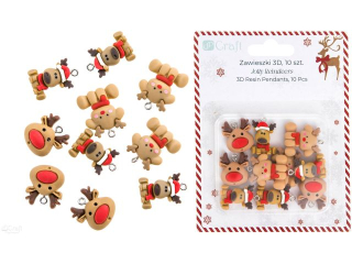 ZAWIESZKI POLIMEROWE 3D 10 SZT. JOLLY REINDEERS [opakowanie=6szt]