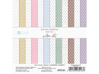 ZESTAW PAPIER�W 15, 2 X 15, 2 CM, 24 KARTKI - POLKA DOTS [opakowanie=5szt]