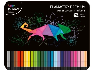 FLAMASTRY KWADRATOWE W METALOWYM PUDŁEKU 24 KOLORY KIDEA