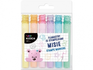 FLAMASTRY DWUSTRONNE ZE STEMPELKAMI MISIE 6 SZT. KIDEA