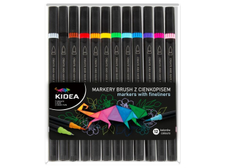 MARKERY BRUSH Z CIENKOPISEM 12 KOLORW KIDEA