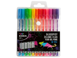 DŁUGOPISY ŻELOWE FLUO A 12 KOLORÓW KIDEA