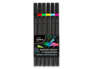 MARKERY BRUSH Z CIENKOPISEM 6 KOLORW KIDEA