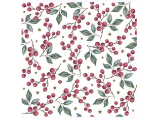 Serwetki POL-MAK GWIAZDKA Daisy Lunch 33cm 20szt. Holly Berries Background SD_GW_023201  [opakowanie=24szt]