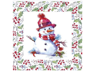 Serwetki POL-MAK GWIAZDKA Daisy Lunch 33cm 20szt. Happy Snowmen in Hollyberry Frame SD_GW_024601  [opakowanie=24szt]