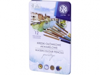 Kredki akwarelowe z drewna cedrowego okrge w metalowym opakowaniu ASTRA PRESTIGE - 12 kolorw [opakowanie=12szt]