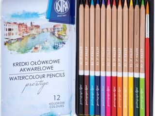 Kredki akwarelowe z drewna cedrowego okrge w metalowym opakowaniu ASTRA PRESTIGE - 12 kolorw [opakowanie=12szt]