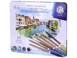 Kredki akwarelowe z drewna cedrowego okrągłe w metalowym opakowaniu ASTRA PRESTIGE - 24 kolory (6%)
