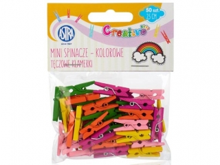 Mini spinacze drewniane Creativo kolorowe 50 sztuk - Tczowe klamerki [opakowanie=24szt]