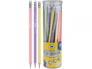 Owki grafitowe trjktne pastelowe HB z miark i gumk ASTRA PASTEL LINE - 36 szt. drum [opakowanie=36szt]