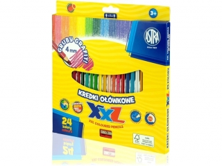 Kredki o��wkowe hexagonalne ASTRA GRAFIT XXL 4 mm - 24 kolory z temper�wk� [opakowanie=6szt] (CEN+3%)