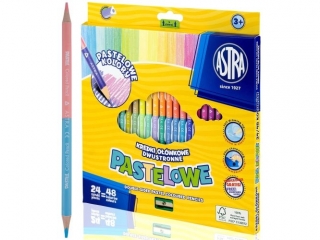 Kredki owkowe trjktne dwustronne pastelowe ASTRA PASTEL LINE - 24=48 kolorw z temperwk [opakowanie=6szt]