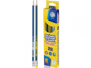 Ołówki grafitowe trójkątne 2B z gumką ASTRA - 12 szt. box (6%)