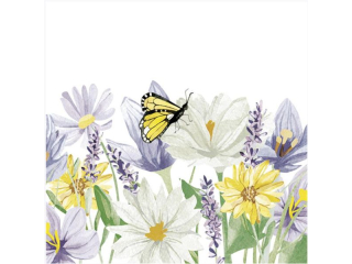 Serwetki POL-MAK Daisy coctail 25cm 20szt. Pastel Garden Flowers with Butterflies CD_WI_008301 [opakowanie=12szt]