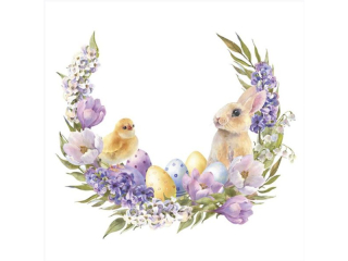 Serwetki POL-MAK Daisy Lunch 33cm 20szt. Bunny x Chick in Flowers Wreath SD_WL_013601 [opakowanie=24szt]