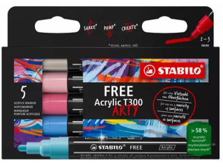 Marker STABILO Free Acrylic T300 Candy Set etui kartonowe 5 szt. (bkit lodowy, kobaltowy niebieski, rowy, bladorowy, biay) [opakowanie=5szt]