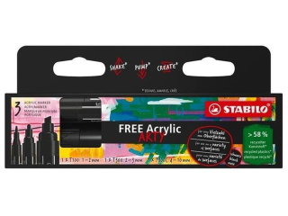 Marker STABILO Free Acrylic czarny etui kartonowe 3 szt. (3 rne gruboci) [opakowanie=5szt]