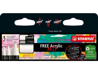 Marker STABILO Free Acrylic biay etui kartonowe 3 szt. (3 rne gruboci) [opakowanie=5szt]
