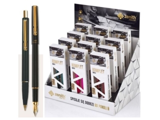 Komplet ZENITH OMEGA CHROME NICE mix kolor�w - Pi�ro wieczne + D�ugopis automatyczny w etui - 12 szt. display [opakowanie=12szt]