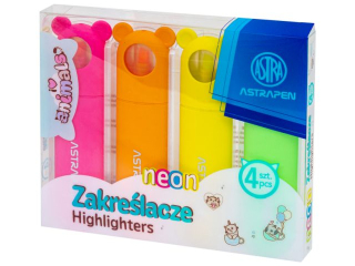 Zakreślacze z łapkami ASTRAPEN ANIMALS - 4 szt. PET box - kolory neonowe (6%)