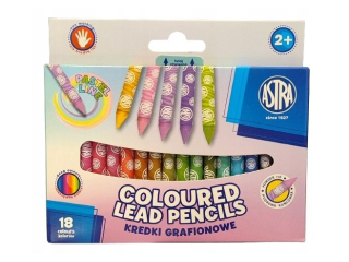 Kredki grafionowe pastelowe okrge ASTRA PASTEL LINE 18 kolorw - 7/85 mm  [opakowanie=24szt]