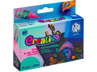 Klej brokatowy �wiec�cy w ciemno�ci ASTRA CREATIVO 5 kol x 20ml  [opakowanie=12szt] (CEN+5%)