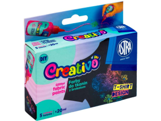 Farby do tkanin z brokatem ASTRA CREATIVO 5 kol x 20ml  [opakowanie=12szt] (CEN+5%)