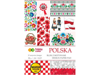 Blok z motywami POLSKA, 80g/m2, A4, 16 ark, 27 motyww, Happy Color