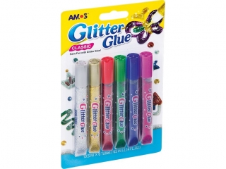 Klej z brokatem AMOS GCL 10B6 - 10, 5ml x 6 kolorów (sz)