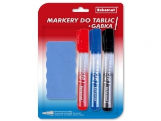 Markery do tablic 3 szt. + gąbka 0693