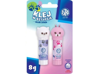 Klej w sztyfcie z nakad. 3D zwierztka PVP ASTRA Pastel Line 8 g - 2 szt. blister (biay i rowy) [opakowanie=24szt]