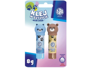 Klej w sztyfcie z nakad. 3D zwierztka PVP ASTRA Pastel Line 8 g - 2 szt. blister (nieb. i brzowy) [opakowanie=24szt]