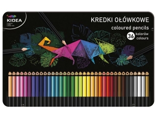 KREDKI TRÓJKĄTNE W METALOWYM PUDEŁKU 36 KOLORÓW KIDEA