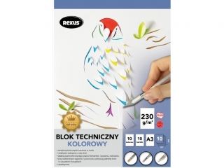 BLOK TECHNICZNY KOLOROWY A3/10k. / PREMIUM (papier barwiony w masie) 230g/m2